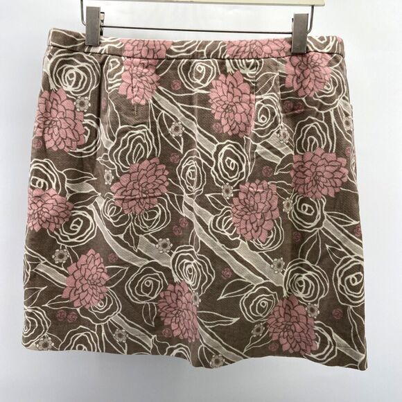 Ann Taylor Loft Sz 12 Skirt Cotton Velour Pink Tan Floral Pockets Short Print - Picture 7 of 9